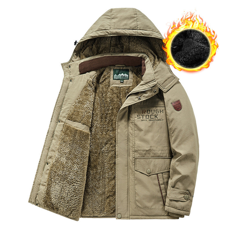 Herren Isolierter Fieldparka mit durchgehendem Plüschfutter, Kapuze und Multifunktions‑Taschen Drune