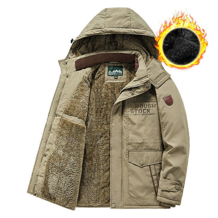 Herren Isolierter Fieldparka mit durchgehendem Plüschfutter, Kapuze und Multifunktions‑Taschen Drune