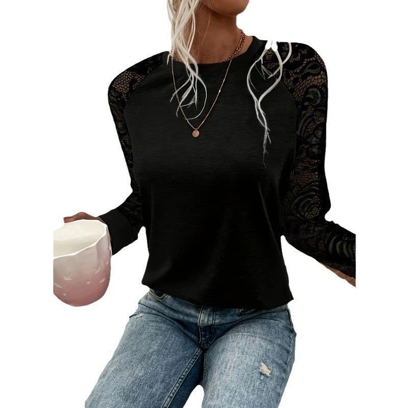 Damen Langarmshirt mit Spitzenärmeln und lässigem Schnitt Drune