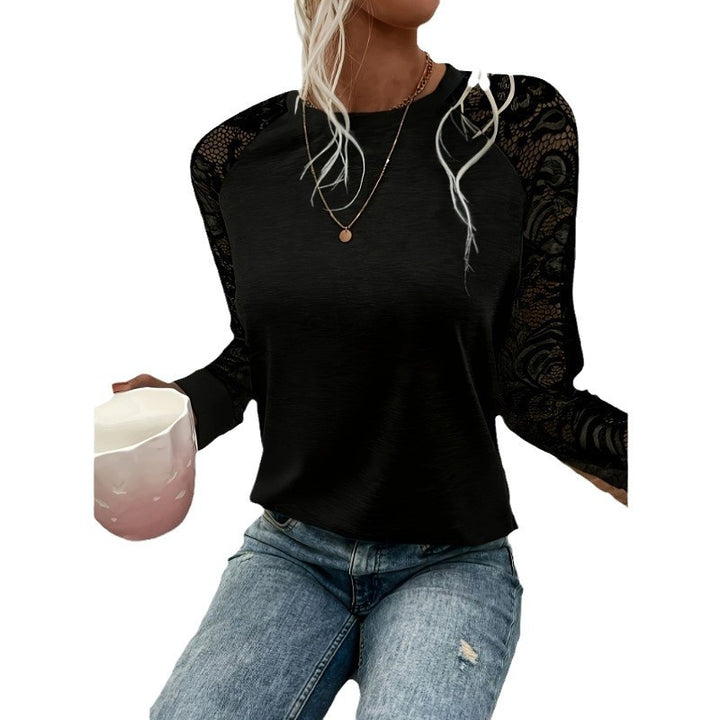 Damen Langarmshirt mit Spitzenärmeln und lässigem Schnitt Drune