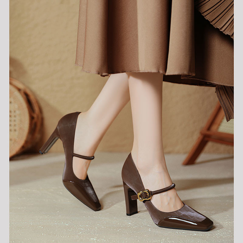Damen elegante Mary Jane Pumps mit robustem Blockabsatz Drune