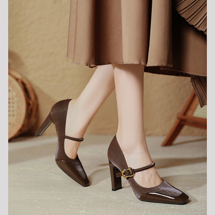 Damen elegante Mary Jane Pumps mit robustem Blockabsatz Drune