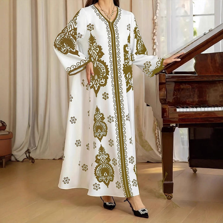 Damen Kaftan-Kleid mit kunstvollem Motiv und lockerer Passform Drune