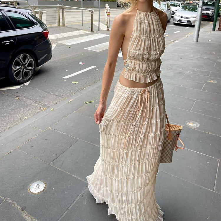 Damen elegantes Maxikleid mit Rüschendetails und Cut-Out-Elementen Drune