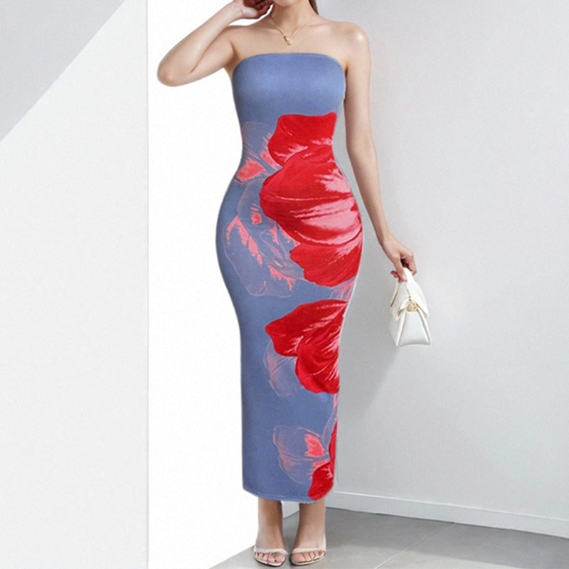 Damen Figurbetontes Langkleid mit floralem Muster Drune