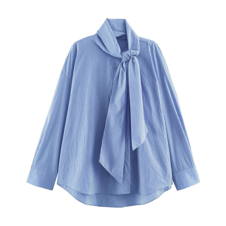 Damen Gestreifte Bluse mit Schleifenkragen und Oversize-Schnitt Drune