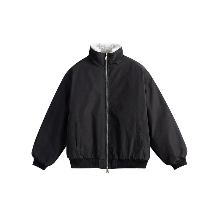Damen Kurze Boxy-Steppjacke mit hohem Schalkragen, Teddykragen und elastischen Rippbündchen Drune