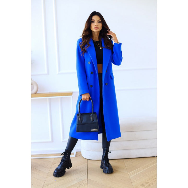 Damen Eleganter Wollmantel mit doppelter Knopfleiste und tiefem Schlitz Drune