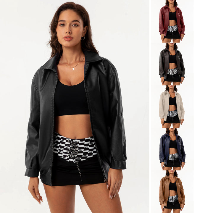 Damen nan leichte Satin Bomberjacke mit Reißverschluss und lockerer Passform Drune