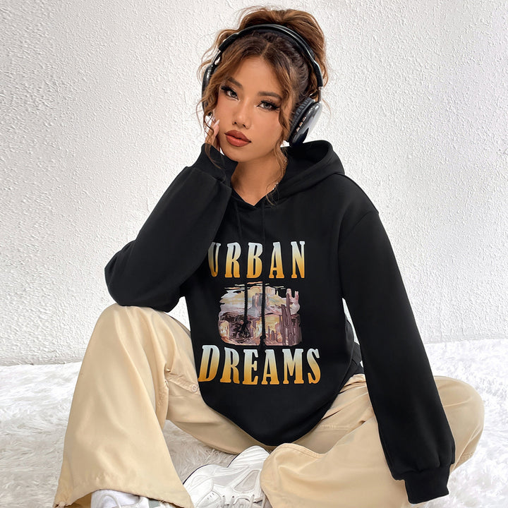 Damen Oversized Hoodie mit urbanem Print und Kapuze Drune