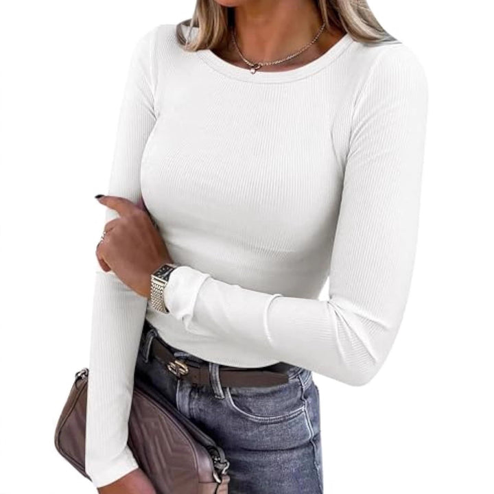 Damen Schmalgeschnittenes Ripp-Longsleeve mit Rundhalsausschnitt und Stretch-Baumwollmix Drune