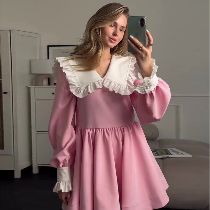 Damen Buntes Kleid mit weitschwingendem Rock und voluminösen Ärmeln Drune