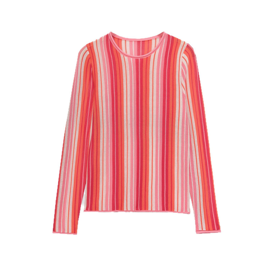 Damen Gestreifter Feinstrick‑Pullover mit Rundhals und Cropped‑Boxy‑Schnitt Drune