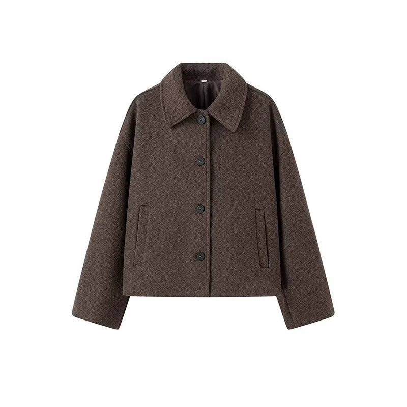 Damen modische kurze Wolljacke im Oversized-Stil mit Knopfverschluss Drune