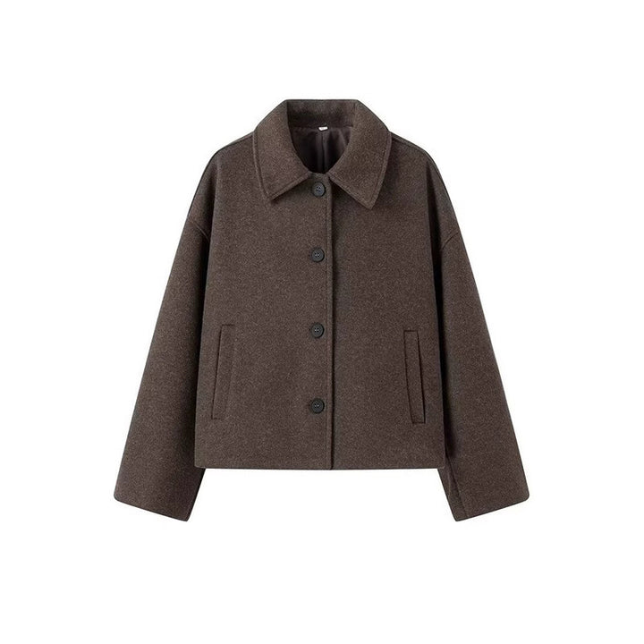 Damen modische kurze Wolljacke im Oversized-Stil mit Knopfverschluss Drune