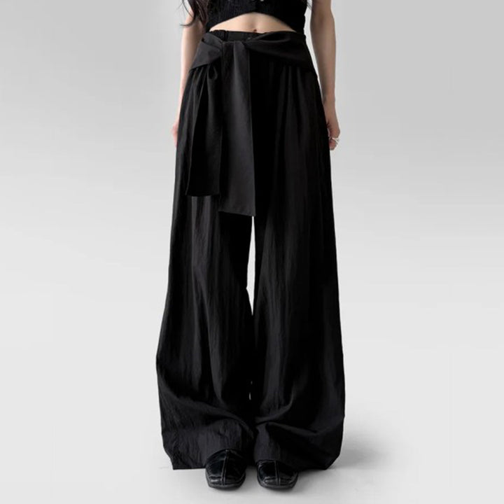 Damen nan Highwaist Leinenhose mit weitem Bein und dekorativem Bindegürtel Drune