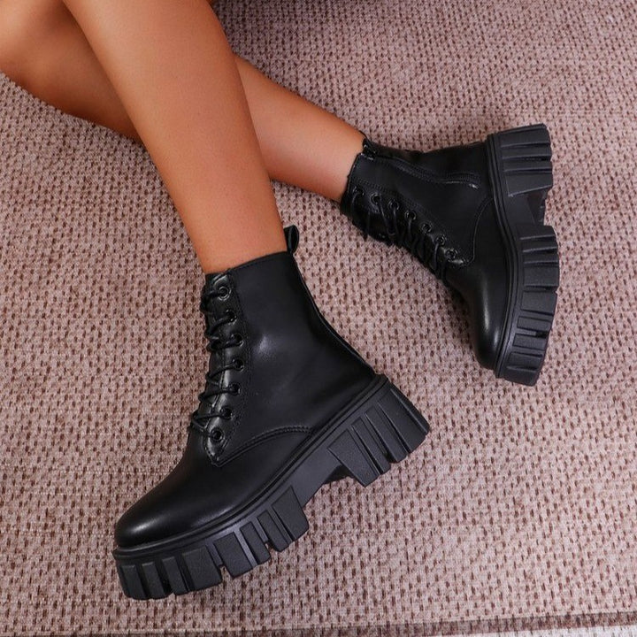 Damen robuste Schnürstiefel mit trendiger Plattformsohle und rutschfester Gummisohle Drune
