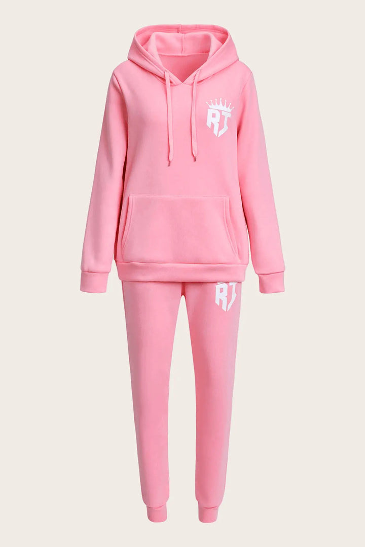 Damen kuscheliges Hoodie- und Jogginghose-Set mit praktischem Kängurutaschen-Design Drune