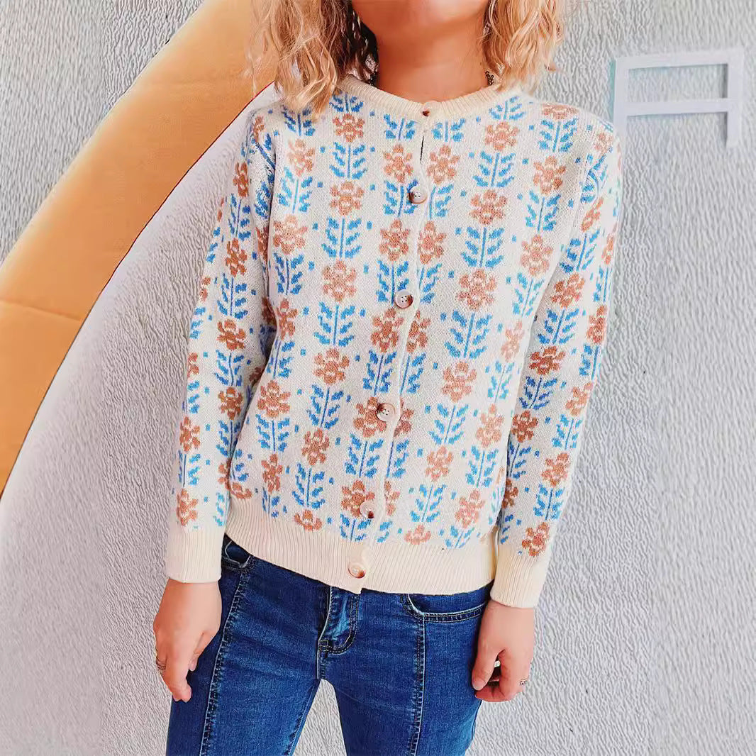 Damen kuschelige Strickjacke mit floralen Mustern Drune
