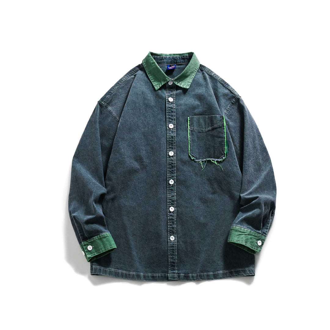 Herren Jeanshemdjacke im Oversize-Schnitt mit ausgefranster Brusttasche Drune