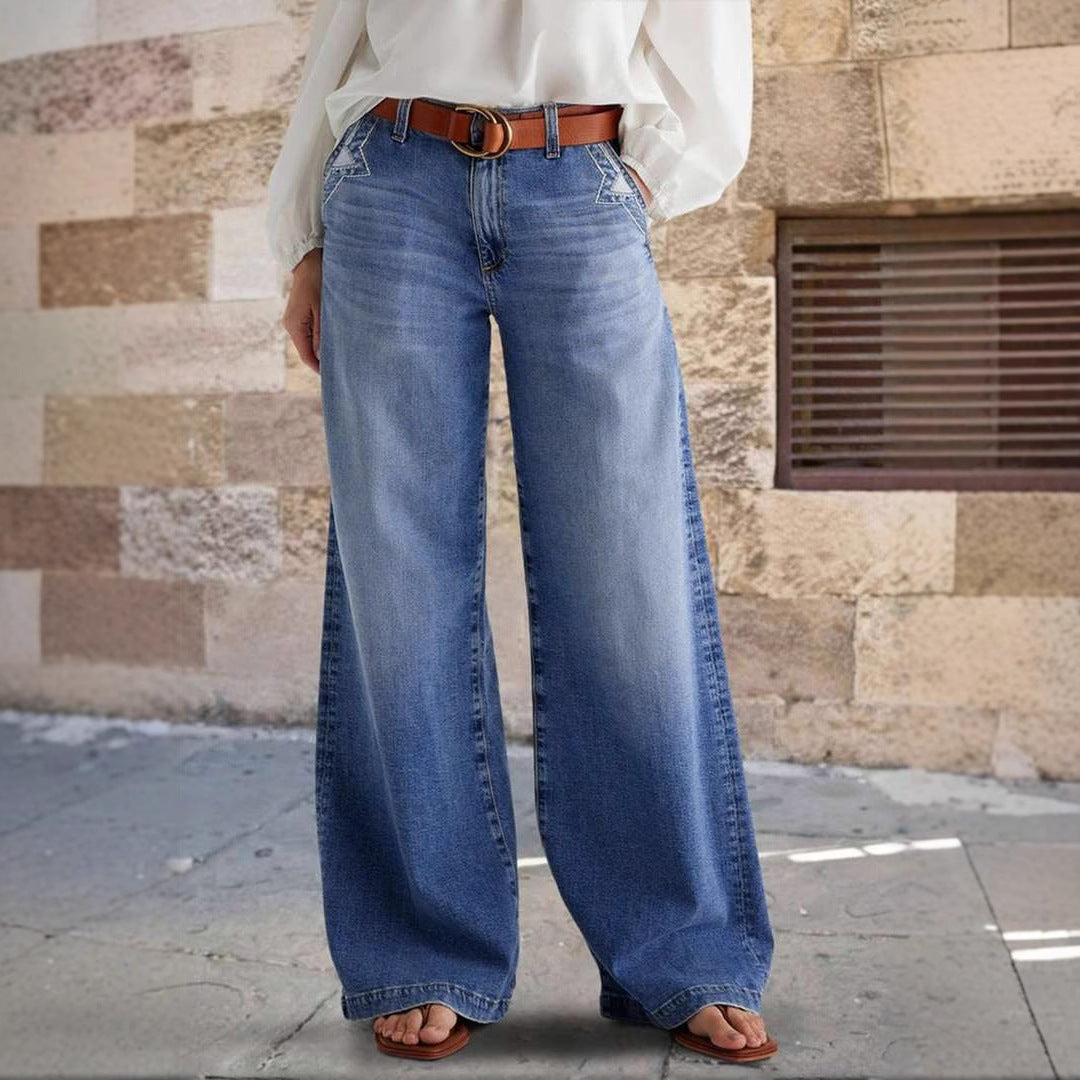 Damen Weite Jeans im Boho-Stil mit hohem Bund und komfortablem Schnitt Drune