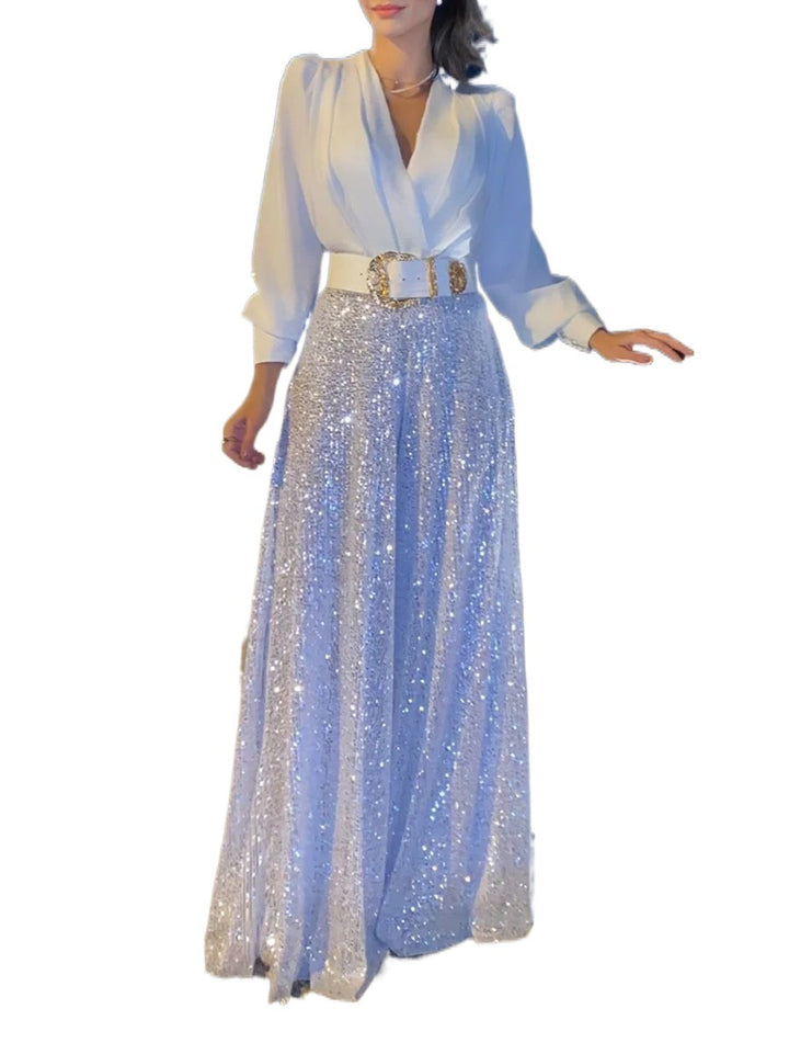 Damen Glamouröses Abendkleid mit schimmerndem Oberteil und funkelndem Rock Drune