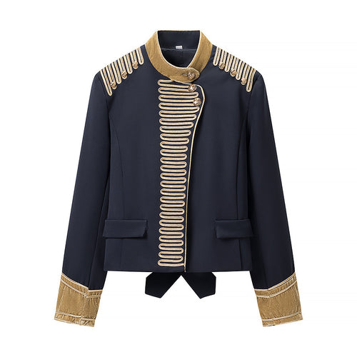 Damen Kurzblazer im Marschall-Stil mit verzierten Goldgalons und Stehkragen Drune
