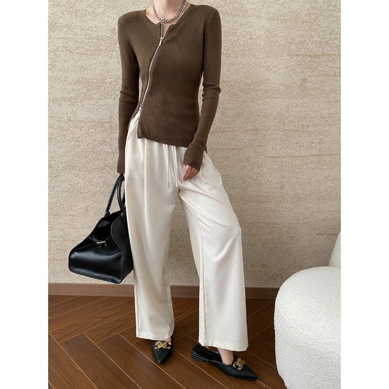 Damen eleganter Strickpullover mit Reißverschluss und schmalem Schnitt Drune