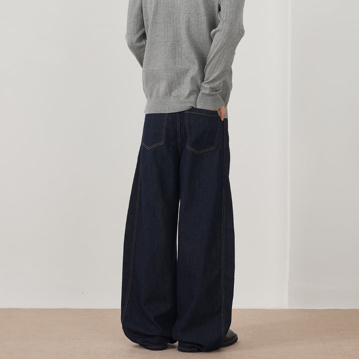 Herren Extraweite Denim-Palazzohose mit vertikalen Nahtpaneelen und bodenlanger Silhouette Drune