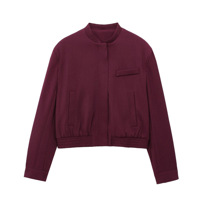 Damen nan kurze Stehkragen-Blousonjacke mit verdeckter Frontleiste, taillierter Rippbund-Details und dekorativen Paspeltaschen Drune