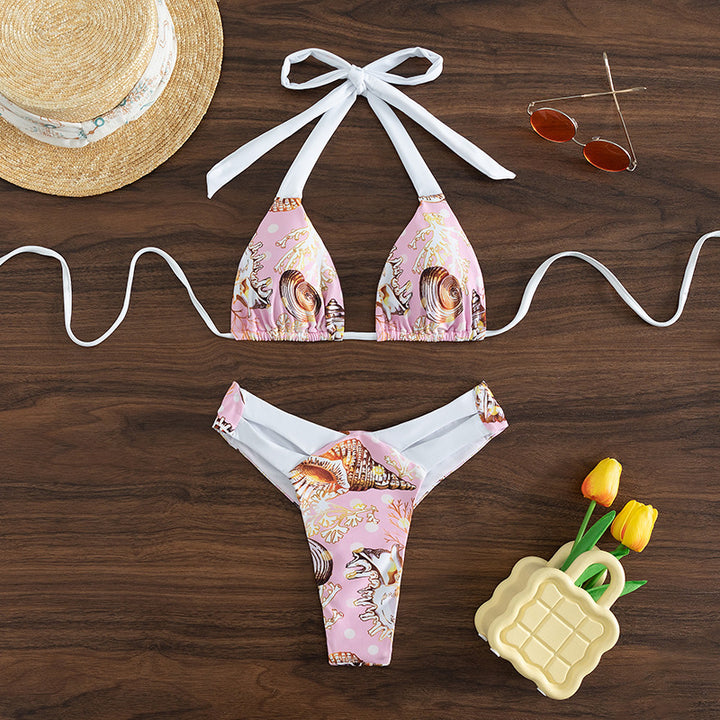 Damen Triangel-Bikini mit trendigem Muschelmuster und raffinierten Trägern Drune