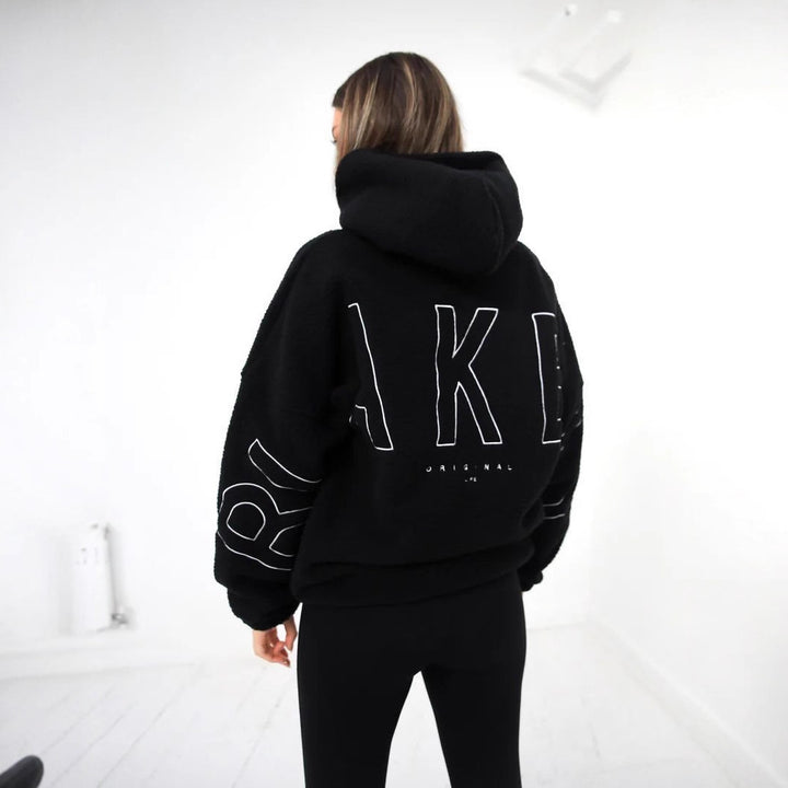 Damen Oversize Teddy-Fleece-Hoodie mit Logostickerei Drune