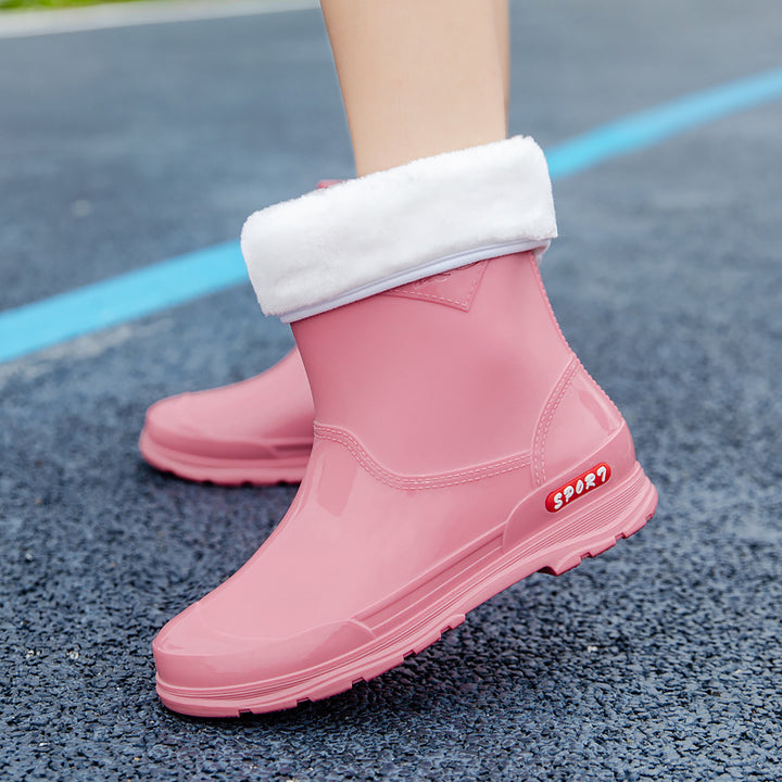 Damen Ankle‑Gummistiefel im Chelsea‑Stil mit glänzender Schutzschicht und griffiger Profilsohle Drune