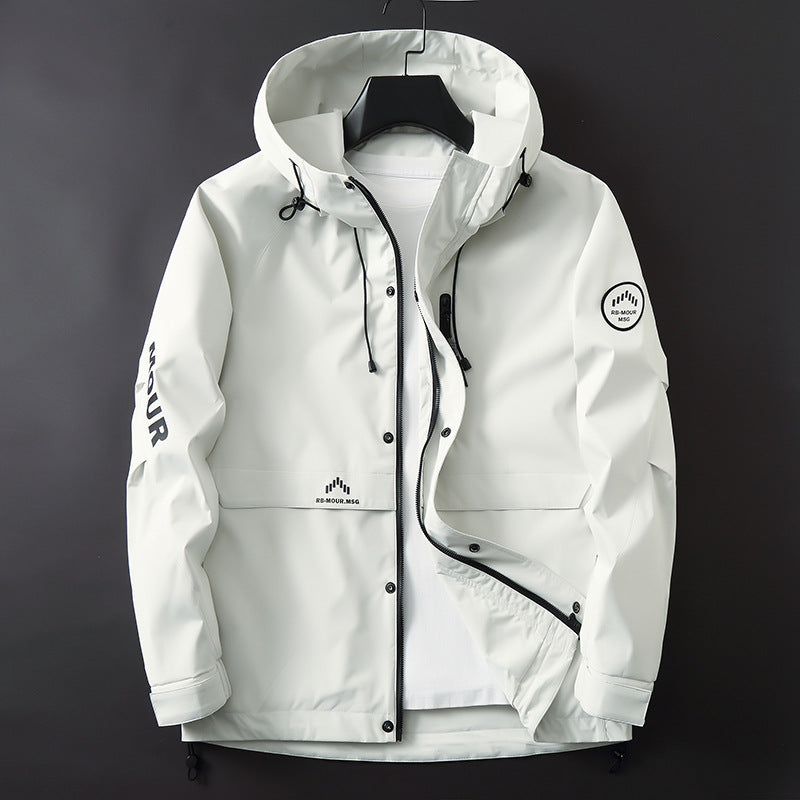 Herren Sportive Softshell-Fieldjacke mit Kapuze, verdecktem Reißverschluss und Logo-Details Drune