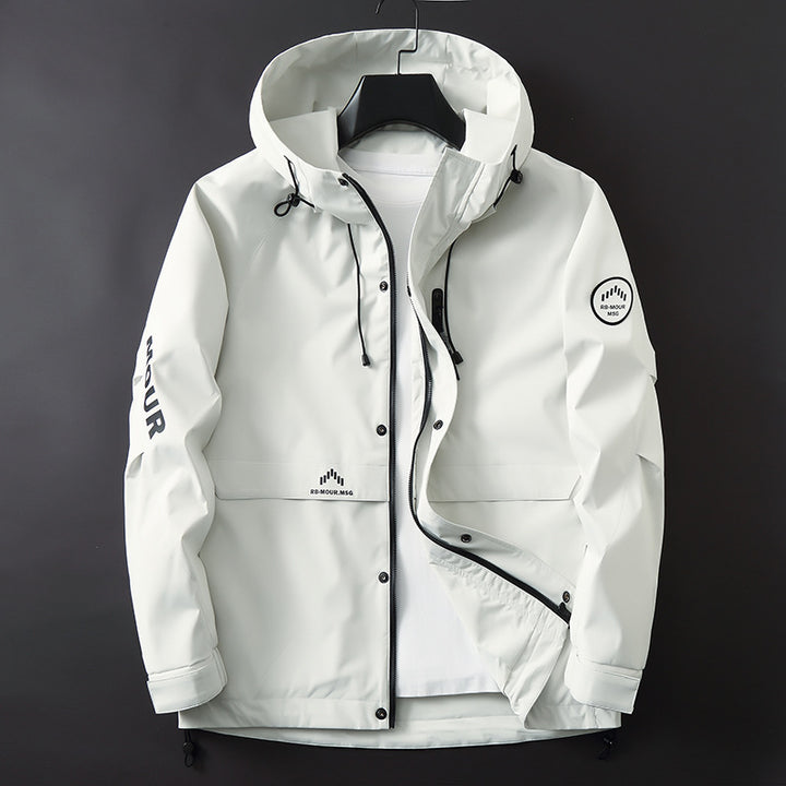 Herren Sportive Softshell-Fieldjacke mit Kapuze, verdecktem Reißverschluss und Logo-Details Drune