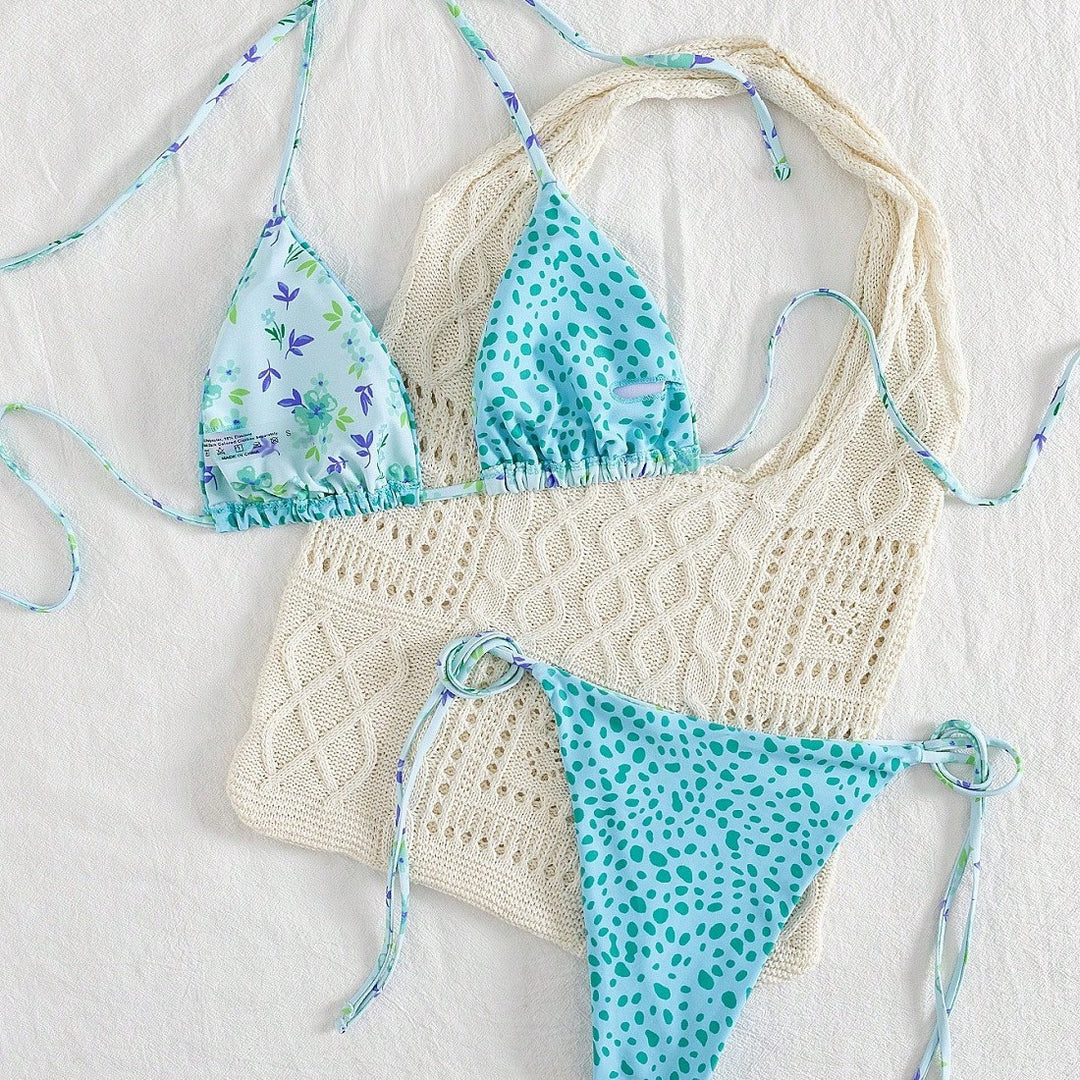 Damen Triangel-Bikini-Set mit hübschen Blumenmustern Drune