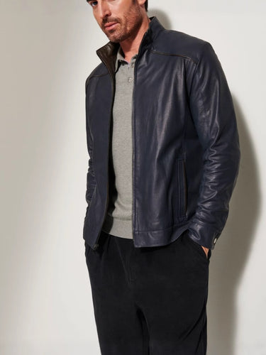 Herren Lederjacke mit elegantem Stehkragen und seitlichen Reißverschlusstaschen Drune