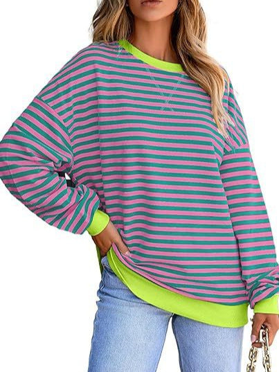 Damen gestreifter Sweatshirt mit modernem Schnitt und Kontrastdetails Drune
