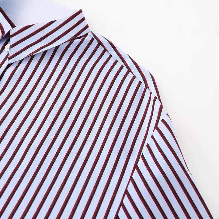 Damen Gestreifte Oversize-Hemdbluse mit Kentkragen und langen Manschetten Drune