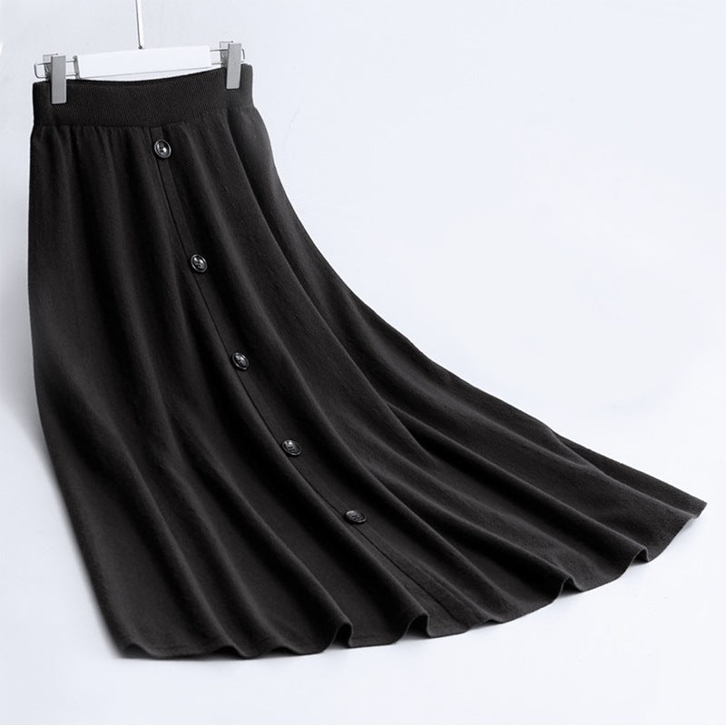 Damen Langer Faltenrock mit Knopfdetails Drune