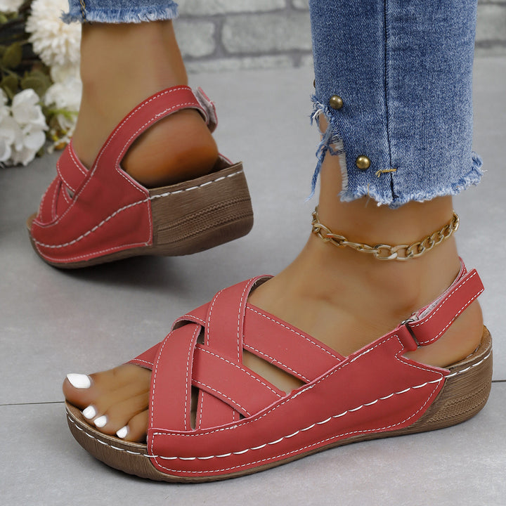 Damen Keil-Slingback-Sandalen mit gekreuzten Riemen und gepolstertem Komfortfußbett Drune