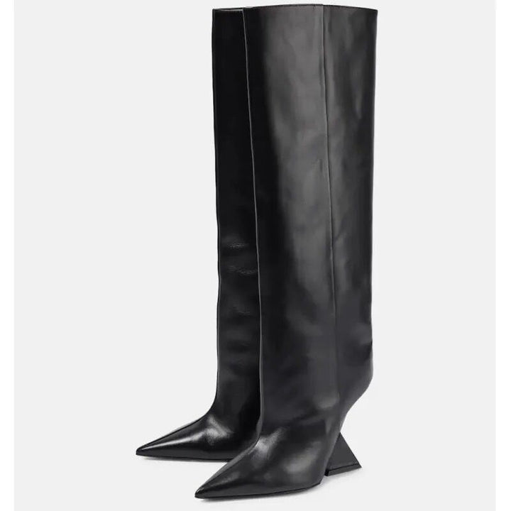Damen kniehohe Stiletto-Stiefel mit skulpturellem Design Drune