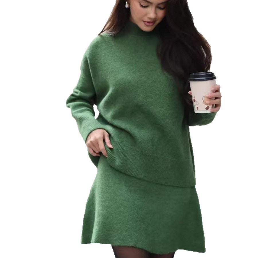 Damen luxuriöses Strickensemble mit hohem Kragen und ausgestellten Ärmeln Drune