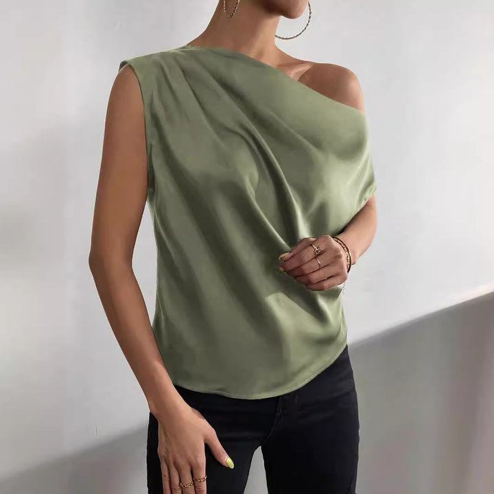 Damen asymmetrisches Top mit Drapierung und elegantem Schnitt Drune