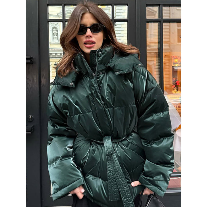 Damen Stepp-Winterjacke mit Taillenkordel und hohem Stehkragen Drune