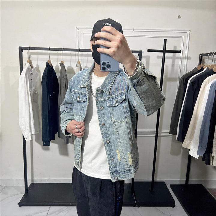 Herren Modische Jeansjacke mit kreativen Applikationen Drune