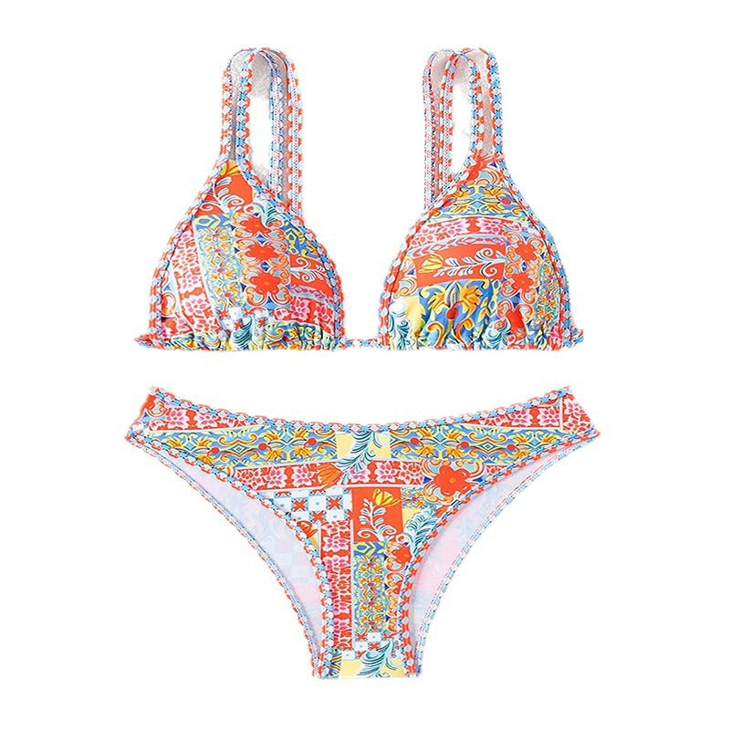 Damen Triangel-Bikini mit buntem Patchwork-Muster Drune