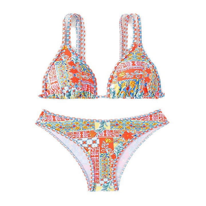 Damen Triangel-Bikini mit buntem Patchwork-Muster Drune