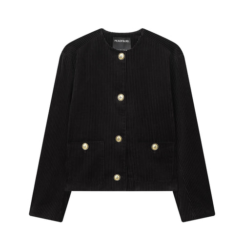Damen nan kurze Cordjacke mit feiner Breitcord-Struktur, Rundhals und goldenen Zierknöpfen Drune