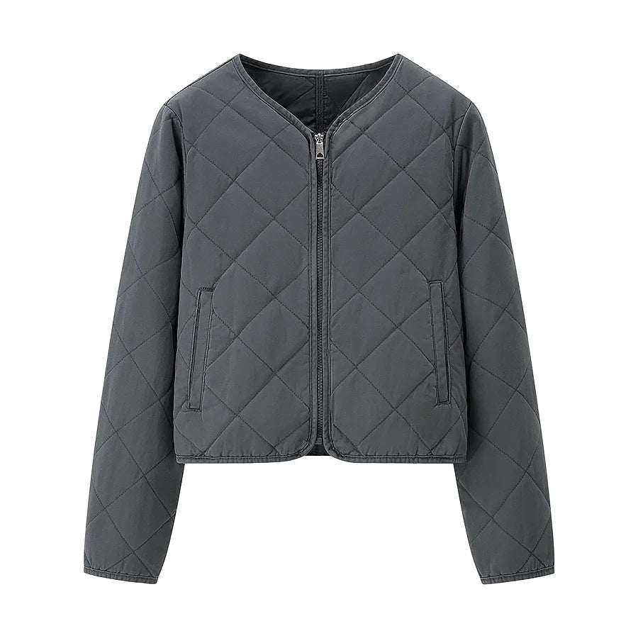 Damen nan Kurzjacke im Boxy-Cut mit Diamantsteppung, abgerundetem Saum und verdecktem Reißverschluss Drune